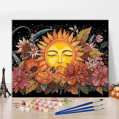 TISHIRON Paint by Numbers for Adults Kids Sun Adults DIY Paint by Number Oil Paintings Arts Craft Paint by Numbers Kits Starry Sky Flowers Acrylic Painting Home Wall Decor 16 x 20 Inch