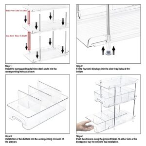 Hsuner 2 Set 3 Tier Clear Under the Sink Organizer Bathroom with Dual Pull-Out Drawers 12 Dividers, Multi-Purpose Storage for Kitchen Pantry, Vanity Skincare and Snacks, Medicine Cabinet Organizer