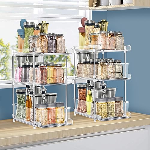 Hsuner 2 Set 3 Tier Clear Under the Sink Organizer Bathroom with Dual Pull-Out Drawers 12 Dividers, Multi-Purpose Storage for Kitchen Pantry, Vanity Skincare and Snacks, Medicine Cabinet Organizer