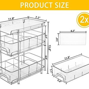 Hsuner 2 Set 3 Tier Clear Under the Sink Organizer Bathroom with Dual Pull-Out Drawers 12 Dividers, Multi-Purpose Storage for Kitchen Pantry, Vanity Skincare and Snacks, Medicine Cabinet Organizer