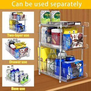 Hsuner 2 Set 3 Tier Clear Under the Sink Organizer Bathroom with Dual Pull-Out Drawers 12 Dividers, Multi-Purpose Storage for Kitchen Pantry, Vanity Skincare and Snacks, Medicine Cabinet Organizer