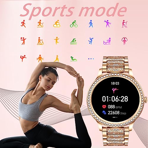 FILIEKEU Smart Watches Women Bluetooth Calls 1.32"Full Touch Screen Lady Watches IP68 Waterproof Fitness Activity Heart Rate Sleep Monitor Calories Stainless steel Women Smart Watches For Android IOS