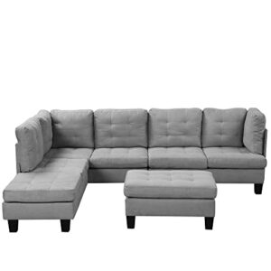 divano roma furniture modern tufted micro suede l shaped sectional sofa couch with reversible chaise & ottoman, large, grey