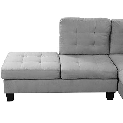 Divano Roma Furniture Modern Tufted Micro Suede L Shaped Sectional Sofa Couch with Reversible Chaise & Ottoman, Large, Grey