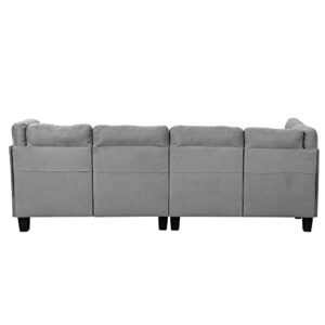 Divano Roma Furniture Modern Tufted Micro Suede L Shaped Sectional Sofa Couch with Reversible Chaise & Ottoman, Large, Grey