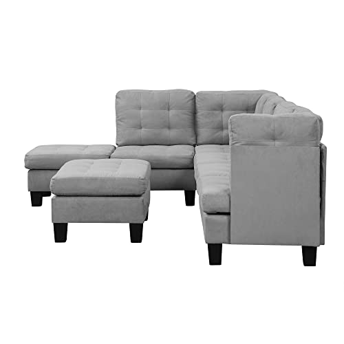 Divano Roma Furniture Modern Tufted Micro Suede L Shaped Sectional Sofa Couch with Reversible Chaise & Ottoman, Large, Grey