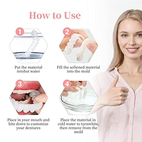 Fake Teeth Kit, 4 PCS Dentures Teeth for Women and Men, Dental Veneers for Temporary Teeth Restoration, Nature and Comfortable, Protect Your Teeth and Regain Confident Smile