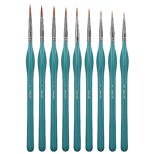 Fine Detail Brush Professional Grade and High-Density Non Slip Acrylic Tranquil-Azure Handle,9 Pack,Miniature,Model Painting,Watercolor,Oil,Warhammer 40k(Random delivery of red and Green Color)