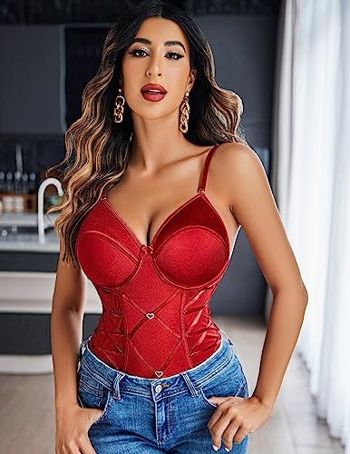 Avidlove Women Garter Lingerie Set Satin Bodysuit Babydoll Sexy Lingerie Wine Red L