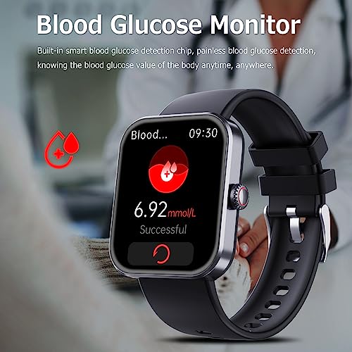 DOVMEWO Blood Glucose Monitoring Smart Watch, 1.9" Non Invasive Blood Sugar Smart Watch Fitness Smart Watch, Painless Blood Glucose Testing Bluetooth Fashionable Sports Watch, 2023 Upgrade (Black)