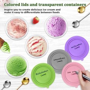 OPMGUWZY Pint Containers for Ninja Creami with Silicone Lids and Stainless Steel Spoon 4 Pack Compatible with NC299AMZ NC300s NC301 and CN301CO Series Ice Cream Maker, Airtight and Dishwasher Safe