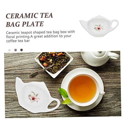 Healeved 2pcs Tea Bag Saucer China Tea Set Condiment Tray Platter Tray Ceramic Teabag Tray Tea Sachet Holder Porcelain Spoon Rest Tea Bag Holders Tea Coasters Trays Small Teabag Coasters