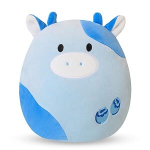 sqeqe cow plush toy cute blueberry cow stuffed animals soft pillow plushies kawaii cow plushie food plush gift for girls kids decor(blue 10 inch)