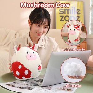 SQEQE Cow Plush Toy Cute Cow Stuffed Animals Soft Pillow Plushies Kawaii Cow Plushie Mushroom Plush Gift for Girls Kids Decor(Red 10 inch)