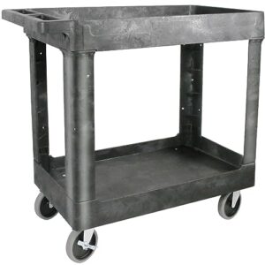 aqniegep 2 shelf utility cart heavy duty rolling cart with brake wheels storage service cart w/deep shelves for warehouse workshop cleaning office restaurant commercial moving 550lbs capacity black