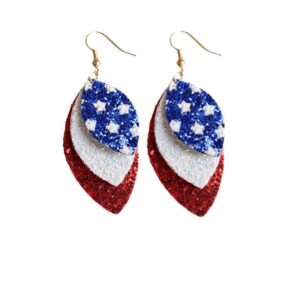 4th of july american flag earrings blue white red leather earrings independence day holiday jewerly multiple layer shiny dangle earrings gift for women girls -color b