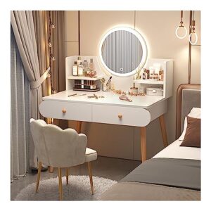 vanity set with lighted mirror | makeup table with storage shelf and drawers | vanity desk with comfortable chair | 3 color lighting modes adjustable brightness