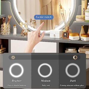 Vanity Set with Lighted Mirror | Makeup Table with Storage Shelf and Drawers | Vanity Desk with Comfortable Chair | 3 Color Lighting Modes Adjustable Brightness