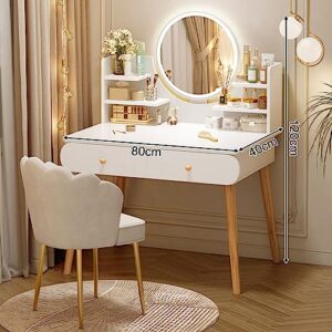 Vanity Set with Lighted Mirror | Makeup Table with Storage Shelf and Drawers | Vanity Desk with Comfortable Chair | 3 Color Lighting Modes Adjustable Brightness