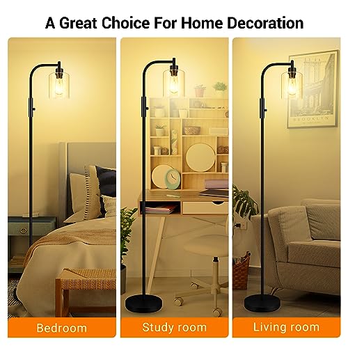 BoostArea Dimmable Floor Lamp, Standing Lamp with Glass Lampshade, 6W LED Bulb Included, Modern Floor Lamp, Industrial Floor Lamp, Bright LED Floor Lamp for Living Room and Bedroom, Office