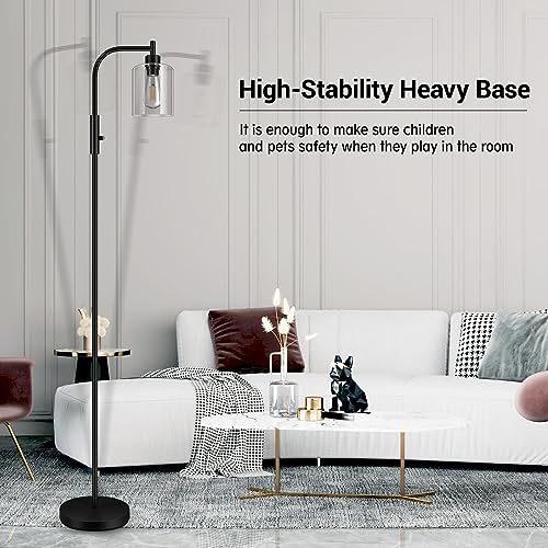 BoostArea Dimmable Floor Lamp, Standing Lamp with Glass Lampshade, 6W LED Bulb Included, Modern Floor Lamp, Industrial Floor Lamp, Bright LED Floor Lamp for Living Room and Bedroom, Office
