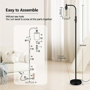 BoostArea Dimmable Floor Lamp, Standing Lamp with Glass Lampshade, 6W LED Bulb Included, Modern Floor Lamp, Industrial Floor Lamp, Bright LED Floor Lamp for Living Room and Bedroom, Office