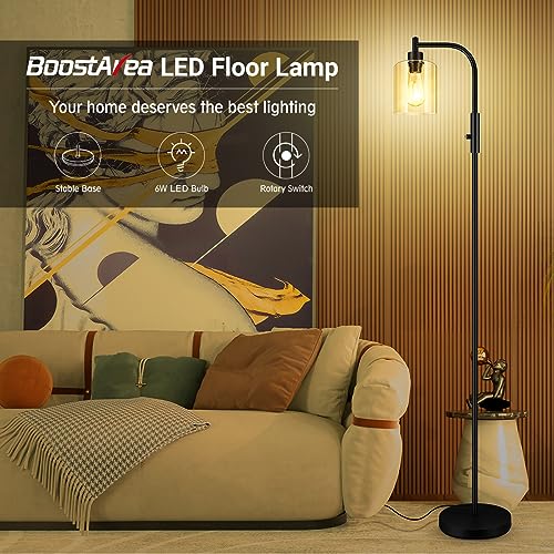 BoostArea Dimmable Floor Lamp, Standing Lamp with Glass Lampshade, 6W LED Bulb Included, Modern Floor Lamp, Industrial Floor Lamp, Bright LED Floor Lamp for Living Room and Bedroom, Office