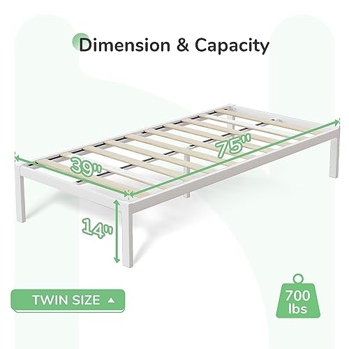 Novilla Metal Platform Bed Frame, Wood Slat Support, No Box Spring Needed, Easy Assembly, White, Twin