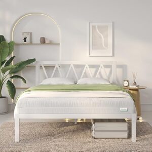 Novilla Metal Platform Bed Frame with Headboard, Wood Slat Support, No Box Spring Needed, Easy Assembly, White, King