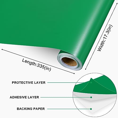 Fixwal 17.3" x 335" Green Peel and Stick Wallpaper, Contact Paper for Cabinets, PVC Removable Wallpaper Green Textured Wall Covering for Desk Drawer Shelf Liner