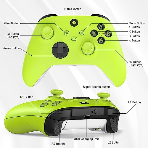 W&O Wireless Controller Compatible With Xbox One, Xbox Series X/S, Xbox One X/S、PC with 2.4GHZ Wireless Adapter Gamepad （Electric Volt）