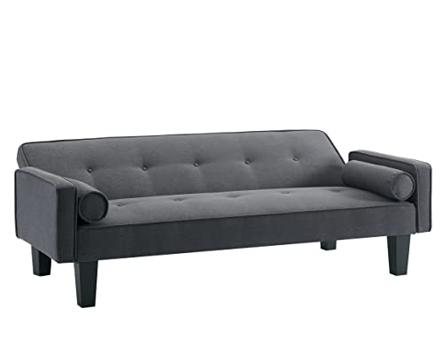 YUNLife 71.65" Mid-Century Modern Fabric Sofa Couch, Button Tufted Accent Recliner, Loveseat Convertible Bed Sleeper for Living Room Apartment Office, Dark Grey