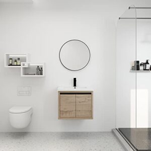 Voohek Bathroom Vanity with Basin Sink and Storage, Wall Mounted Floating Cabinet, for Small, Space Saving, 24 Inch, Imitative Oak #B