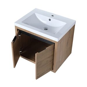 Voohek Bathroom Vanity with Basin Sink and Storage, Wall Mounted Floating Cabinet, for Small, Space Saving, 24 Inch, Imitative Oak #B