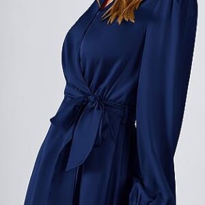 PRETTYGARDEN Women's 2023 Fall Dresses Casual Long Sleeve Wrap V Neck Maxi Dress High Low Wedding Guest Dress Ruffle Hem (Navy,Large)