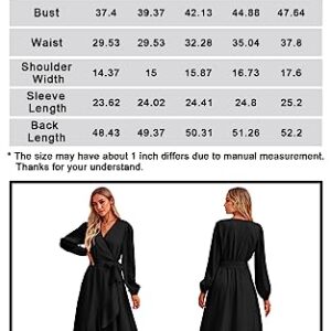 PRETTYGARDEN Women's 2023 Fall Dresses Casual Long Sleeve Wrap V Neck Maxi Dress High Low Wedding Guest Dress Ruffle Hem (Navy,Large)