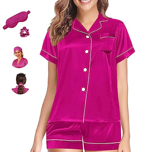 WJing Yi Jia Womens Pajama Sets Silk Satin Pajamas Set Short 2Pcs Pj Sets Button Down Pjs Set Sleepwear Loungewear