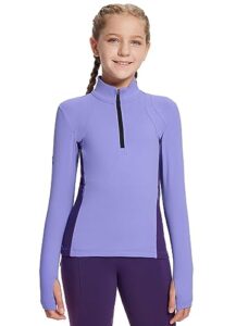 baleaf fleece long sleeve shirts, girls fall jacket half zip sweatshirts horse riding camping thermal coat kids purple m