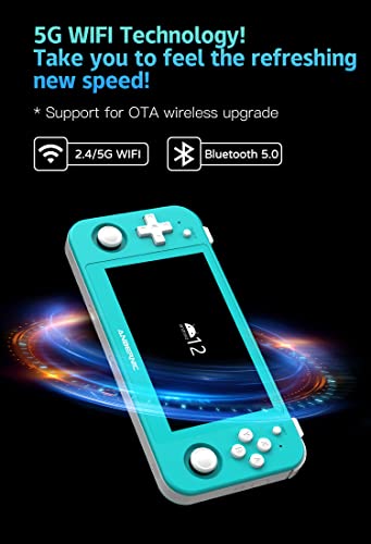 RG505 Retro Handheld Game Console 4.95 inch OLED Touch Screen Android 12 Unisoc Tiger T618 64-bit Video Player Built-in Hall Joyctick Support OTA Update 128G Card 4000+ Games (DXR-RG505-Turquoise)