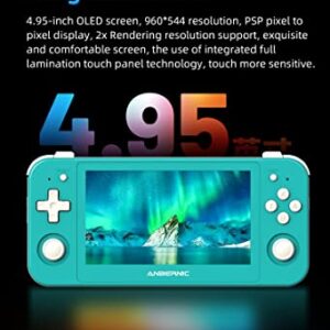 RG505 Retro Handheld Game Console 4.95 inch OLED Touch Screen Android 12 Unisoc Tiger T618 64-bit Video Player Built-in Hall Joyctick Support OTA Update 128G Card 4000+ Games (DXR-RG505-Turquoise)