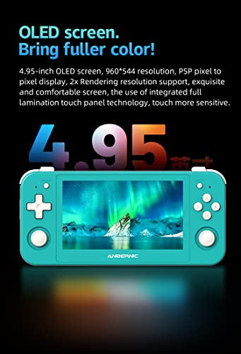 RG505 Retro Handheld Game Console 4.95 inch OLED Touch Screen Android 12 Unisoc Tiger T618 64-bit Video Player Built-in Hall Joyctick Support OTA Update 128G Card 4000+ Games (DXR-RG505-Turquoise)