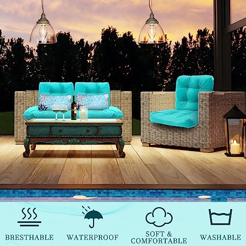 Tradder 5 Pcs Outdoor Chair Cushions Outdoor Patio Loveseat Cushions Group Bench Patio Furniture Cushions Swing 2 U Shape Seat Cushions 2 Lumbar Pillows for Indoor Outdoor Furniture (Tufted Pattern)