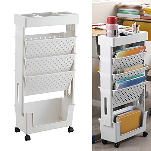 Algado Mobile Bookshelf, Moveable Bookshelf Organizer with Wheel Movable Bookshelf Compact Size Plastic Material Multilayer Capacity for Home(White)