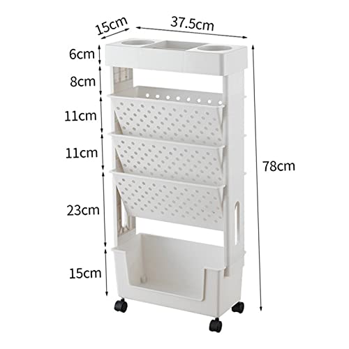 Algado Mobile Bookshelf, Moveable Bookshelf Organizer with Wheel Movable Bookshelf Compact Size Plastic Material Multilayer Capacity for Home(White)