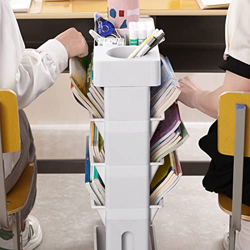 Algado Mobile Bookshelf, Moveable Bookshelf Organizer with Wheel Movable Bookshelf Compact Size Plastic Material Multilayer Capacity for Home(White)