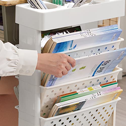 Algado Mobile Bookshelf, Moveable Bookshelf Organizer with Wheel Movable Bookshelf Compact Size Plastic Material Multilayer Capacity for Home(White)