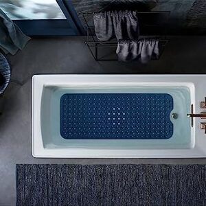 Duwenem Bath Mat for Tub and Shower - Extra Large 39 X 16 Inch Non Slip Bathtub Mat with Drain Holes & Suction Cups - Machine Washable Bathroom Mat (Navy Blue)