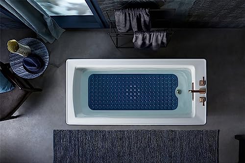 Duwenem Bath Mat for Tub and Shower - Extra Large 39 X 16 Inch Non Slip Bathtub Mat with Drain Holes & Suction Cups - Machine Washable Bathroom Mat (Navy Blue)