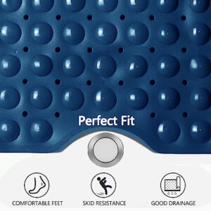 Duwenem Bath Mat for Tub and Shower - Extra Large 39 X 16 Inch Non Slip Bathtub Mat with Drain Holes & Suction Cups - Machine Washable Bathroom Mat (Navy Blue)