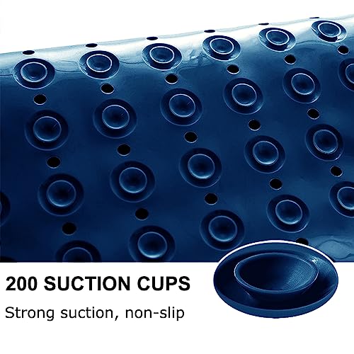 Duwenem Bath Mat for Tub and Shower - Extra Large 39 X 16 Inch Non Slip Bathtub Mat with Drain Holes & Suction Cups - Machine Washable Bathroom Mat (Navy Blue)